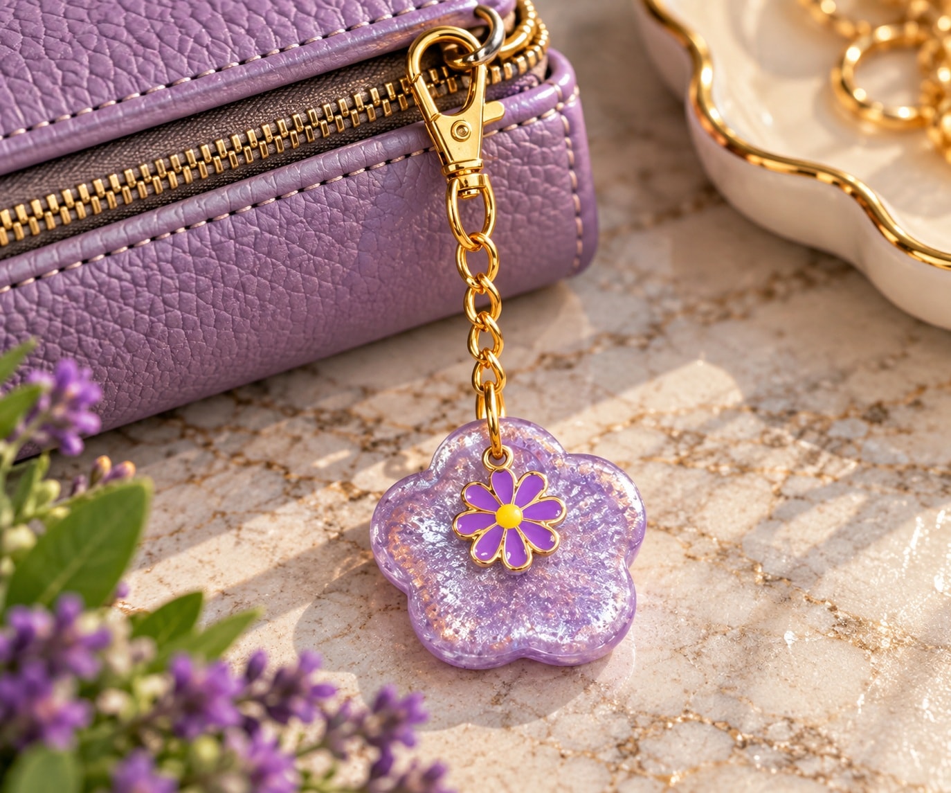 Lavender Daisy Keychain