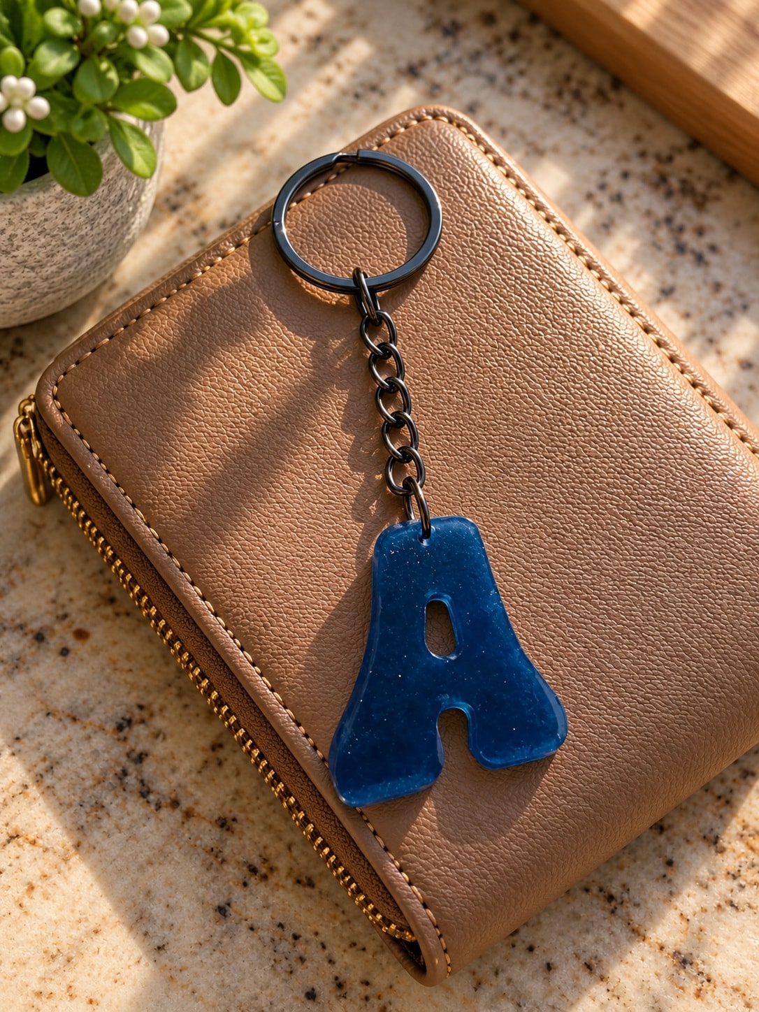 Swirled Blue Letter A Keychain